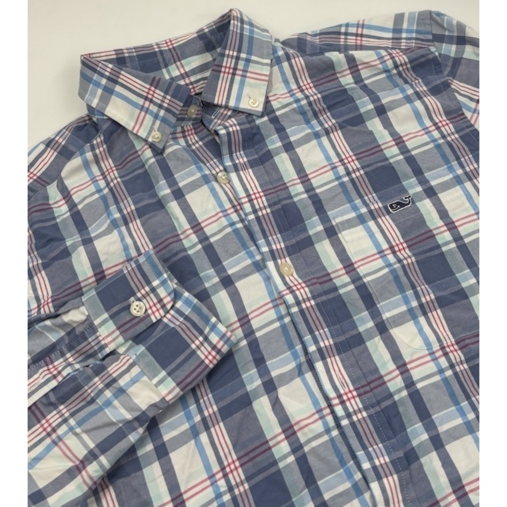 Vineyard‎ Vines Men's M Performance Classic Fit Tucker Blue Plaid Button Shirt